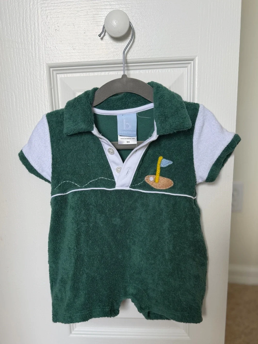 Green & White Golf Terry Polo Romper - Bella Bliss